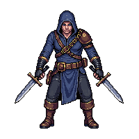 starter hero rogue dual daggers hood leather hurt taking